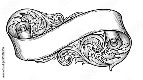 Vintage Scroll Banner with Ornate Swirls and Flourishes - Blank Copy Space