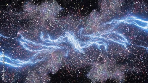 Abstract energy flow with glowing particles and electric sparks