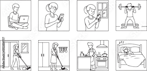 Modern Daily Routine Activities Illustration Set