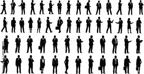 Business people silhouettes collection corporate professionals standing walking office workers team leadership communication group isolated set