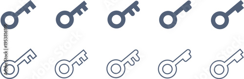 シンプルな色んな鍵のアイコンとフレームの素材セット