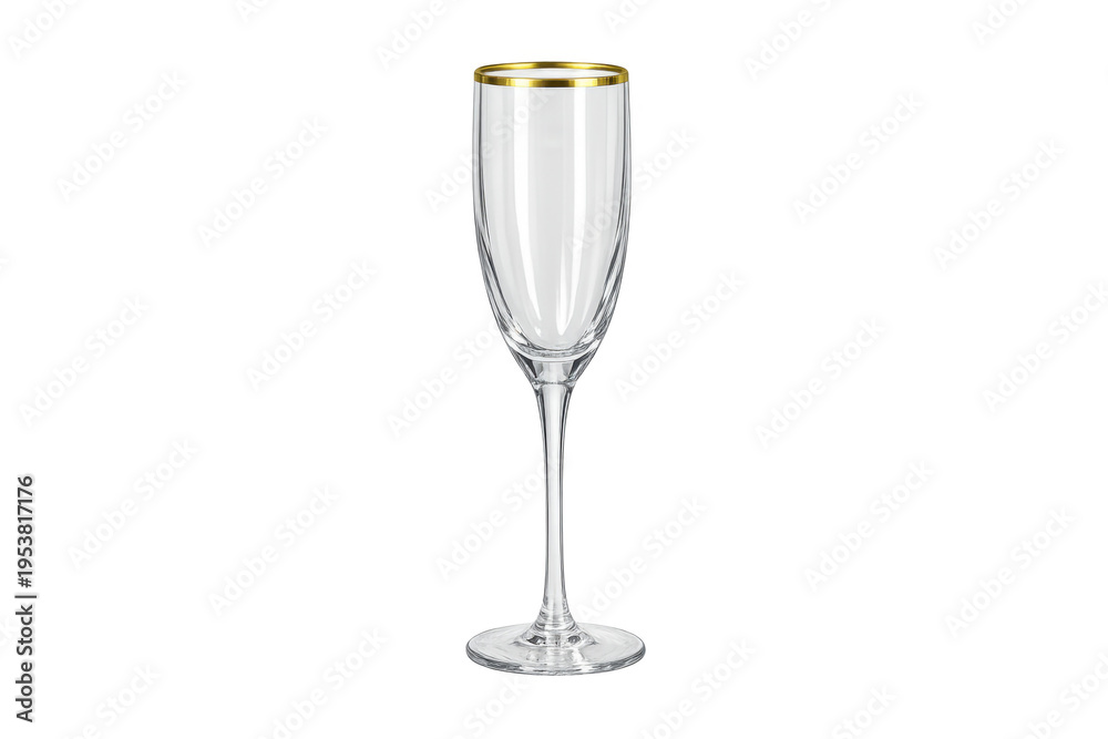Obraz premium Elegant champagne flute with gold rim on transparent background