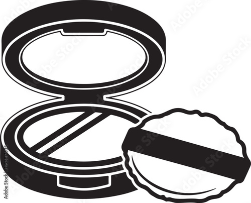 Open compact powder case with puff, makeup accessory for beauty and cosmetic application
