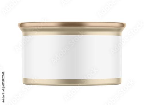 Hight realistic can mockup for preserved food, pet food. Vector illustration isolated on white background. Easy to use for presentation your product, idea, design. EPS10.