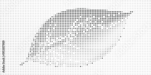 Black Plus Sign Halftone Curved Abstract Shape White Background, Curved Plus Symbol Halftone Pattern Minimal Background