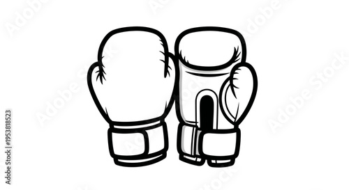 Boxing Gloves Icon, Black and White Outline, Sports Equipment, Combat Gear