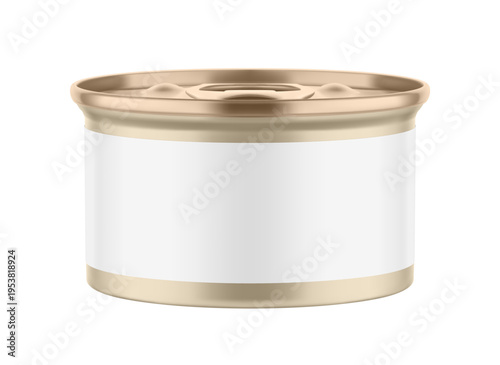 Hight realistic can mockup for preserved food, pet food. Vector illustration isolated on white background. Easy to use for presentation your product, idea, design. EPS10.