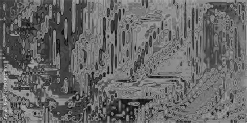 Complex abstract grayscale digital art with vertical and horizontal distortions creating a glitchy textured pattern resembling circuitry or warped surfaces