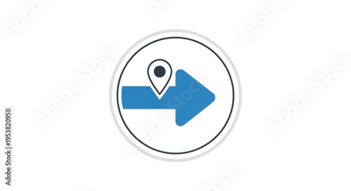 Blue Arrow with Location Pin Icon in Circle.