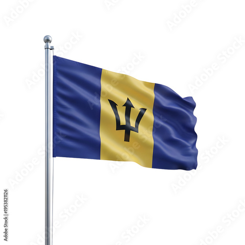 A realistic depiction of the barbados flag waving gently in the breeze showcasing national pride on transparent background high quality professional detailed modern