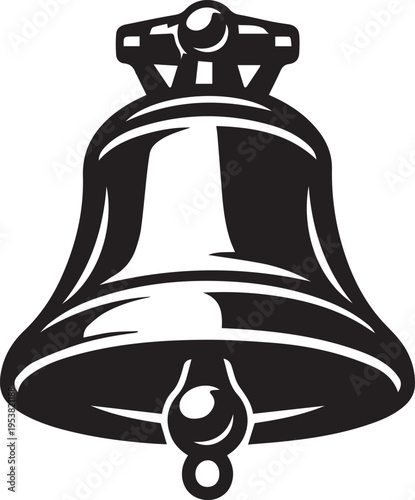 Black and white illustration of a classic metal church bell with a clapper inside. Vector, illustration