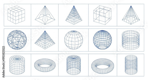 Geometric Shapes and Structures in Technical Drawing Style.