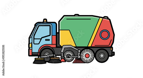 Colorful Street Sweeper Truck Vehicle.