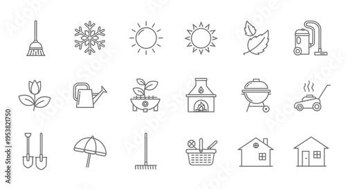 Gardening Tools and Icons Illustration Set.