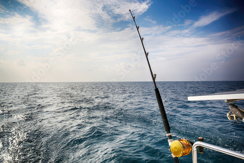 Fishing Rod on Boat in Maldives Seascape