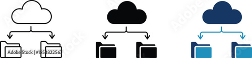 Cloud directory icon showing virtual file hierarchy and remote data organization. Professional illustration for cloud-based storage management, and network folder synchronization.