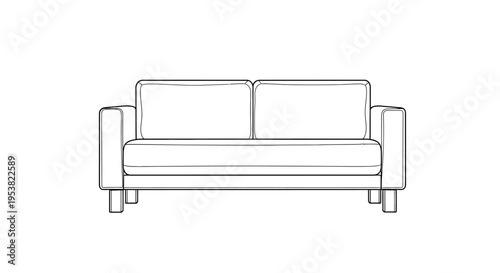 Minimalist Sofa Line Art Icon: Modern Furniture Design, Vector Illustration