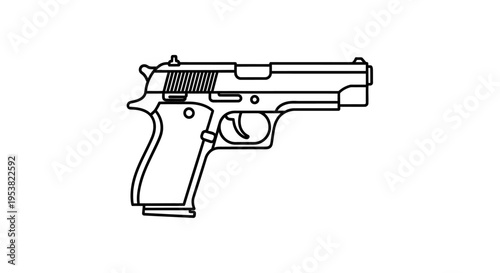 Minimalist Line Art Illustration of a Semi-Automatic Handgun
