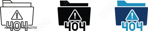 File not found icon showing 404 error and digital folder alert message. Professional illustration for broken website links, missing data directories, and server connection errors.