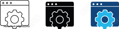 Browser configuration icon showing web system settings and software application optimization. Professional illustration for internet browser technical setup, and online interface management.