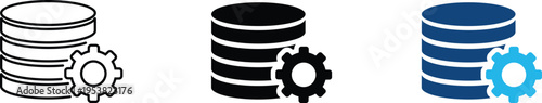 Database configuration icon showing cloud storage settings and digital data management. Professional illustration for server optimization, backend system maintenance, virtual storage organization