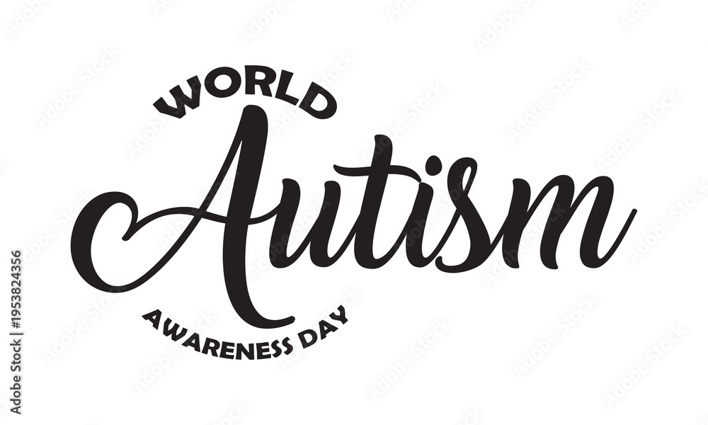 Fototapeta premium Autism Awareness Day Handwritten Typography. Stylish handwritten typography spelling autism with World Autism Awareness Day text, symbolizing support, inclusion, and global awareness initiatives.