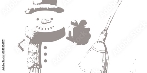 Hand drawn vector illustration of an old and young man with a bag in a cute cartoon coloring book outline sketch featuring a funny dog and cat for a winter fairytale art clip-art