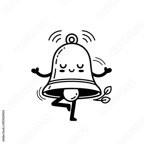 Zen Bell Character Meditating in Tree Pose with Leaves