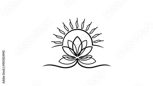 Zen Lotus Flower Sunrise Symbol Outline Vector