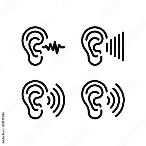 Audiology icons with pulse wave and volume bar indicators