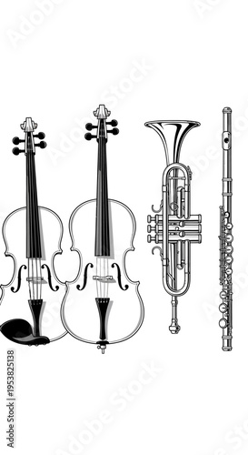 Set of Musical Instruments Outline Illustration