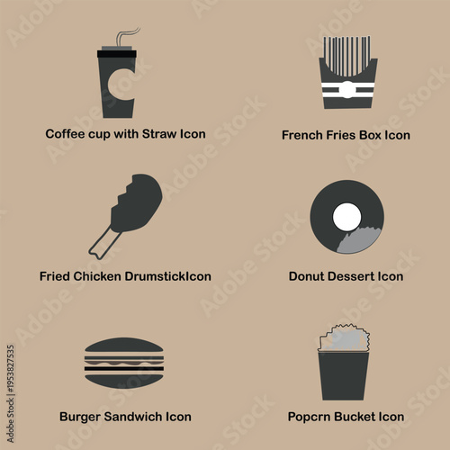 Collection of six food and drink icons for quick service restaurants
