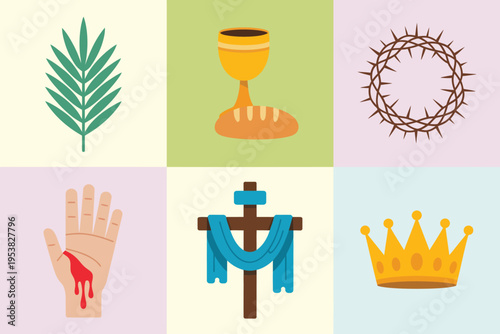 Minimal flat of Easter symbols in pastel colors spring