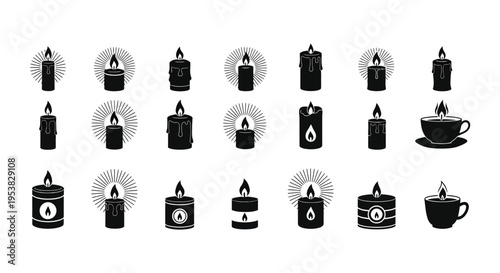 Collection of diverse vector candle illustrations showcasing light, warmth, and different design variations.