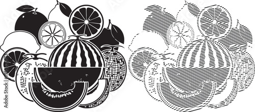 Abstract geometric patterns featuring stylized spherical and organic shapes with textured surfaces