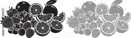 Abstract geometric patterns composed of circular and organic shapes in black and white.