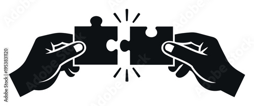 Hands linking puzzle pieces, representing collaboration, joining ideas, business synergy, and finding resolution