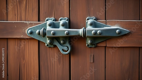 hasp. Large iron hasp on a dusty barn door, symbolizing security in soft natural light. real-estate listings.