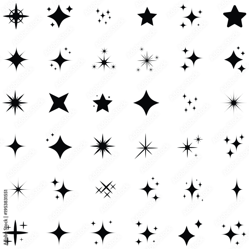 Fototapeta premium collection of black starburst shapes and sparkles