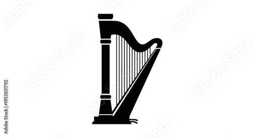 Black Harp Musical Instrument Icon.