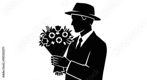 Man Holding Bouquet of Flowers.