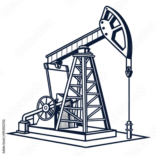 Monochrome oil pump jack oil rig drilling petroleum