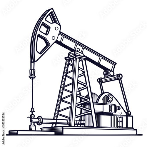 Black oil pump jack on white background oil rig industrial