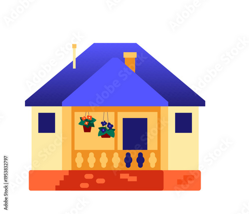 Serbian house - colorful flat design style illustration