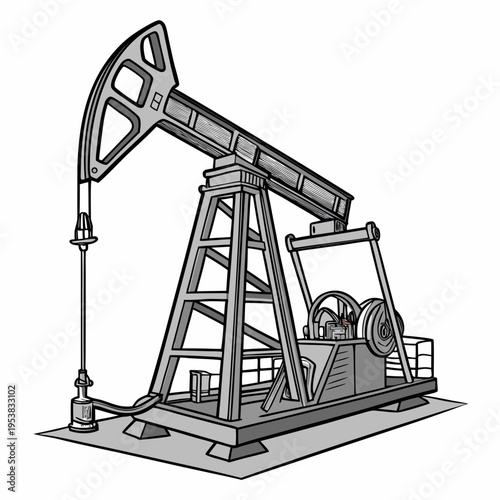 Gray oil pump jack with gear oil rig drilling petroleum