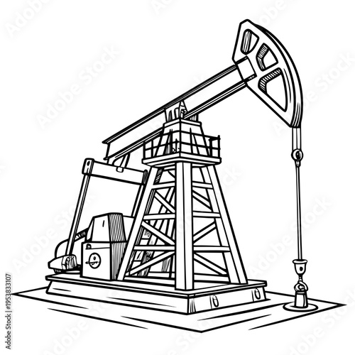 Black and white oil pump jack oil rig drilling petroleum