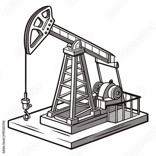 Gray oil pump jack with motor oil rig drilling petroleum