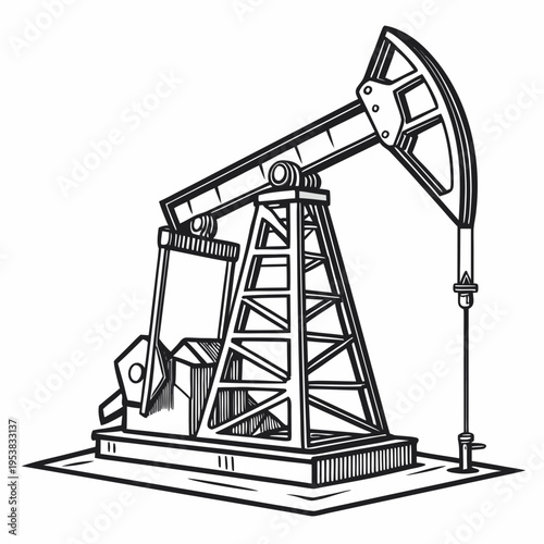 Black oil pump jack with shading oil rig drilling petroleum
