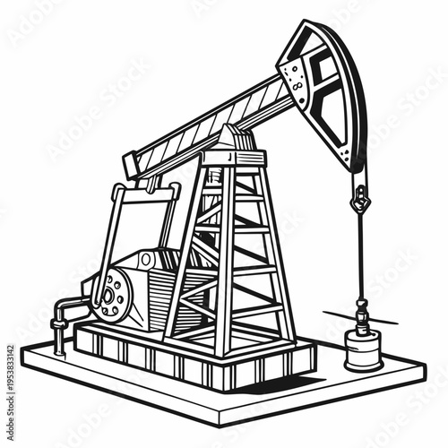 Black and white oil pump jack oil rig drilling petroleum