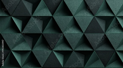 Abstract 3d triangular dark green mosaic tile wallpaper wall texture with geo...
